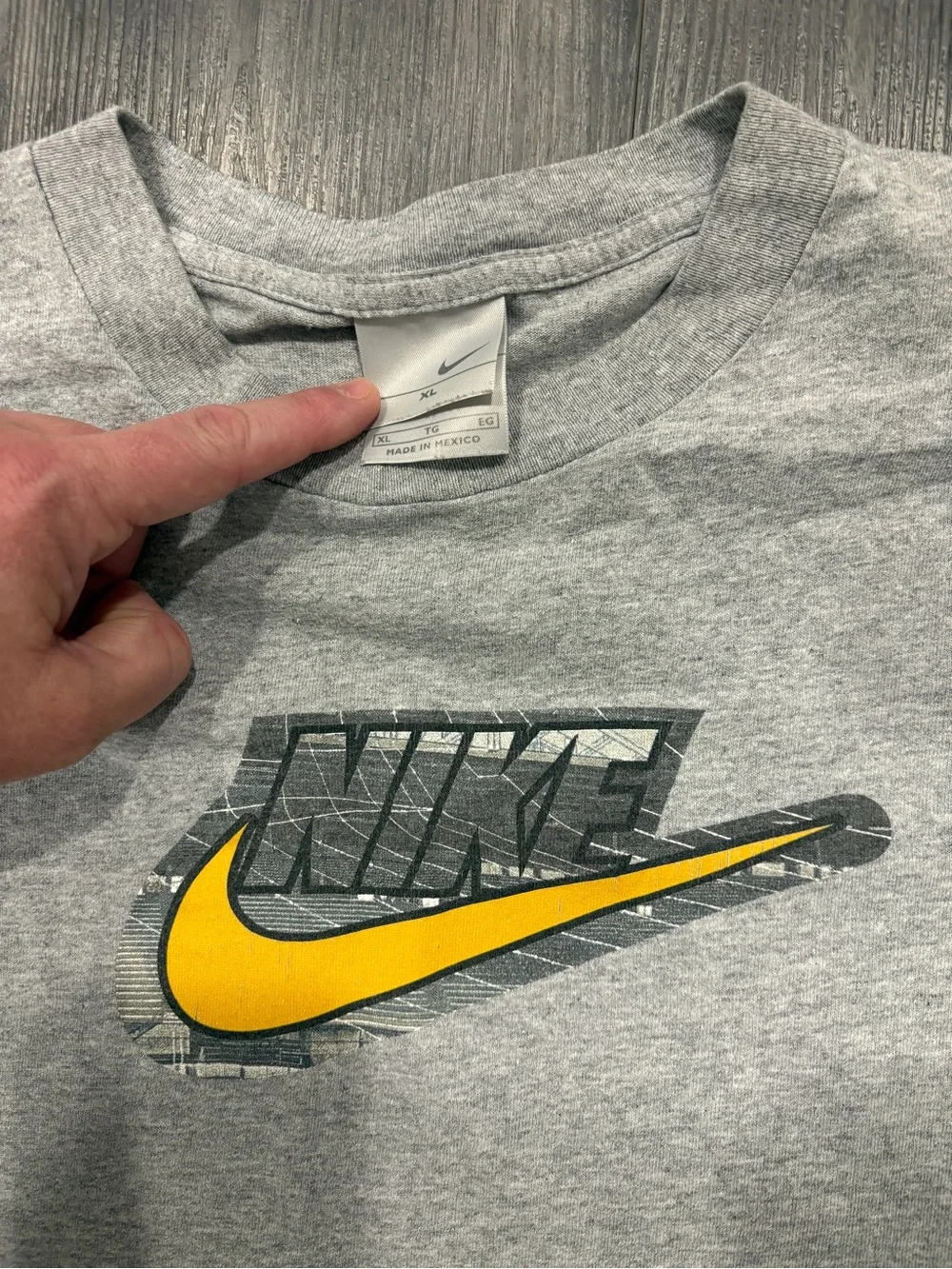 Vintage Gray Nike Big Logo Swoosh T-Shirt - XL - 90s